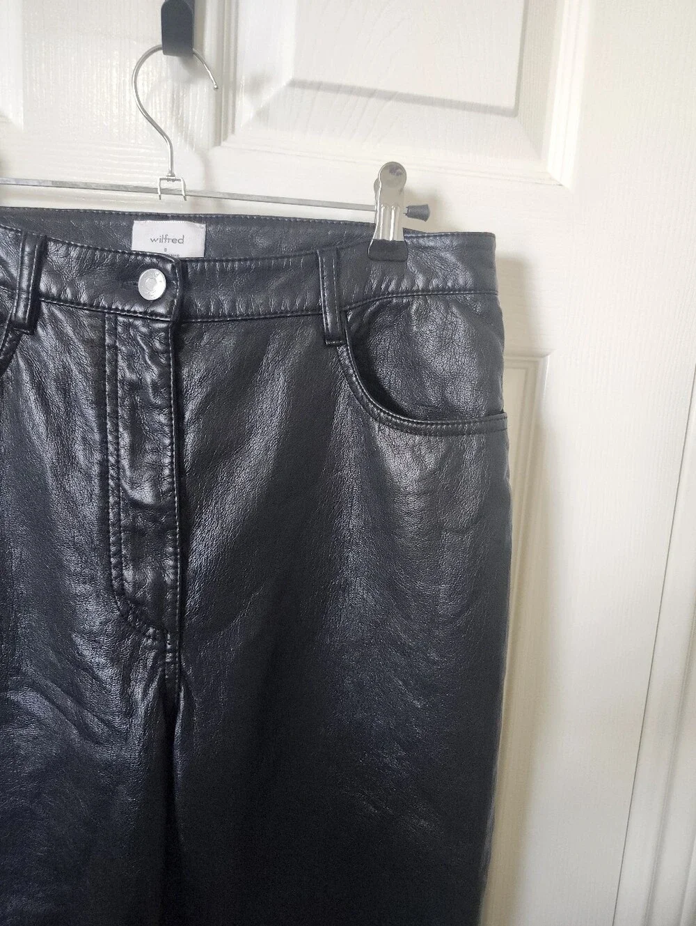 Aritzia Wilfred Melina Black Faux Leather Straight-Leg Pants